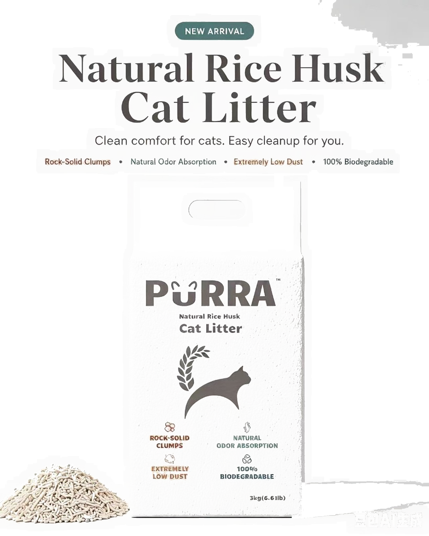 PURRA — Natural Rice Husk Cat Litter